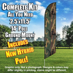 Jungle Camo Windless Advertising Feather Flag Kit (Flag, Pole, & Ground Spike) 14 Feet Outdoor Flags