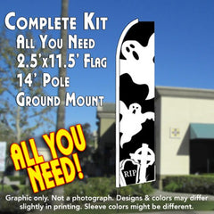 Ghosts (Halloween) Windless Advertising Feather Flag Kit (Flag, Pole, & Ground Spike) 14 Feet Outdoor Flags
