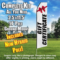 Gift Certificate (White/Black) Windless Advertising Feather Flag Kit (Flag, Pole, & Ground Spike) 14 Feet Outdoor Flags