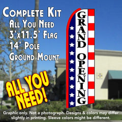 Grand Opening (Stars & Stripes) Windless Advertising Feather Flag Kit (Flag, Pole, & Ground Spike) 14 Feet Outdoor Flags
