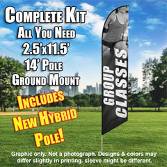Group Classes Women Fitness (Gray/White) Windless Advertising Feather Flag Kit (Flag, Pole, & Ground Spike) 14 Feet Outdoor Flags