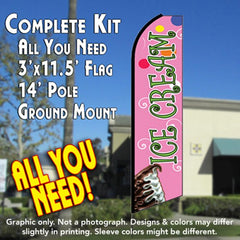 Ice Cream (Pink) Windless Advertising Feather Flag Kit (Flag, Pole, & Ground Spike) 14 Feet Outdoor Flags