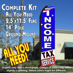 Income Tax Service (Blue/White) Windless Advertising Feather Flag Kit (Flag, Pole, & Ground Spike) 14 Feet Outdoor Flags