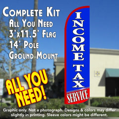 Income Tax Service (Blue/Red) Windless Advertising Feather Flag Kit (Flag, Pole, & Ground Spike) 14 Feet Outdoor Flags