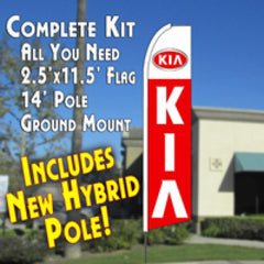 Kia Windless Advertising Feather Flag Kit (Flag, Pole, & Ground Spike) 14 Feet Outdoor Flags