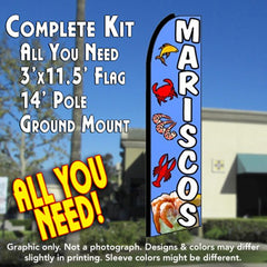 Mariscos Windless Advertising Feather Flag Kit (Flag, Pole, & Ground Spike) 14 Feet Outdoor Flags