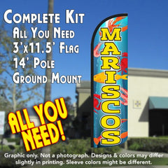 Mariscos Windless Advertising Feather Flag Kit (Flag, Pole, & Ground Spike) 14 Feet Outdoor Flags