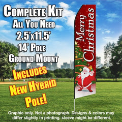 Merry Christmas Santa Claus Windless Advertising Feather Flag Kit (Flag, Pole, & Ground Spike) 14 Feet Outdoor Flags