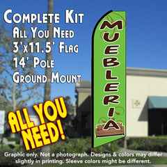 Muebleria (Green) Windless Advertising Feather Flag Kit (Flag, Pole, & Ground Spike) 14 Feet Outdoor Flags