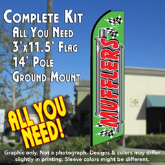 Mufflers (Green/Red) Windless Advertising Feather Flag Kit (Flag, Pole, & Ground Spike) 14 Feet Outdoor Flags