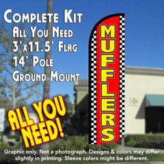 Mufflers (Checkered) Windless Advertising Feather Flag Kit (Flag, Pole, & Ground Spike) 14 Feet Outdoor Flags