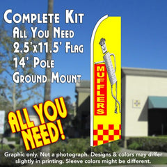 Mufflers (Yellow/Checkered) Windless Advertising Feather Flag Kit (Flag, Pole, & Ground Spike) 14 Feet Outdoor Flags