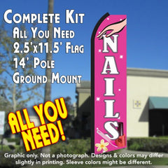 Nails (Pink/White) Windless Advertising Feather Flag Kit (Flag, Pole, & Ground Spike) 14 Feet Outdoor Flags