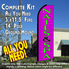 Nails & Spa (Purple) Windless Advertising Feather Flag Kit (Flag, Pole, & Ground Spike) 14 Feet Outdoor Flags