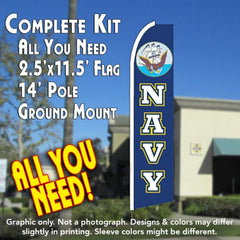 Navy Windless Advertising Feather Flag Kit (Flag, Pole, & Ground Spike) 14 Feet Outdoor Flags