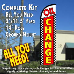 Oil Change (Checkered) Windless Advertising Feather Flag Kit (Flag, Pole, & Ground Spike) 14 Feet Outdoor Flags