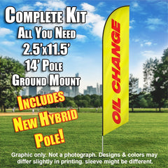 Oil Change (Yellow/Red) Windless Advertising Feather Flag Kit (Flag, Pole, & Ground Spike) 14 Feet Outdoor Flags