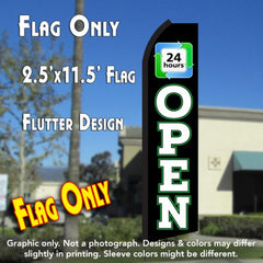 Open 24 Hours (Black/White) Windless Advertising Feather Flag Only