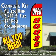 Open House (Red/Yellow) Windless Advertising Feather Flag Kit (Flag, Pole, & Ground Spike) 14 Feet Outdoor Flags