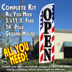 Open (Patriotic Waves) Windless Advertising Feather Flag Kit (Flag, Pole, & Ground Spike) 14 Feet Outdoor Flags