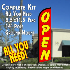 Open (Red/Yellow) Windless Advertising Feather Flag Kit (Flag, Pole, & Ground Spike) 14 Feet Outdoor Flags