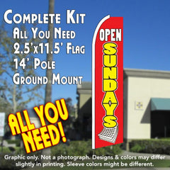Open Sundays (Calendar) Windless Advertising Feather Flag Kit (Flag, Pole, & Ground Spike) 14 Feet Outdoor Flags