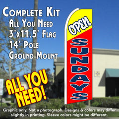 Open Sundays (Red/Yellow) Windless Advertising Feather Flag Kit (Flag, Pole, & Ground Spike) 14 Feet Outdoor Flags