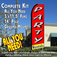 Party Rentals (Red/Yellow) Windless Advertising Feather Flag Kit (Flag, Pole, & Ground Spike) 14 Feet Outdoor Flags