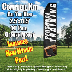 Personal Training (Black And White) Windless Advertising Feather Flag Kit (Flag, Pole, & Ground Spike) 14 Feet Outdoor Flags