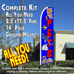 Pets (Blue) Windless Advertising Feather Flag Kit (Flag, Pole, & Ground Spike) 14 Feet Outdoor Flags