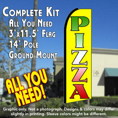 Pizza (Yellow) Windless Advertising Feather Flag Kit (Flag, Pole, & Ground Spike) 14 Feet Outdoor Flags