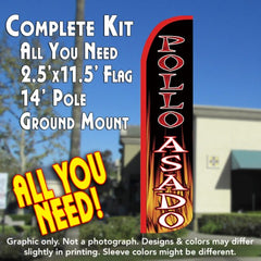 Pollo Asado Windless Advertising Feather Flag Kit (Flag, Pole, & Ground Spike) 14 Feet Outdoor Flags