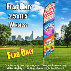 Popcorn, Cotton Candy, And Snow Cones (Multicolor) Windless Advertising Feather Flag Only