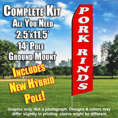 Pork Rinds (Red/White) Windless Advertising Feather Flag Kit (Flag, Pole, & Ground Spike) 14 Feet Outdoor Flags
