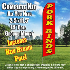 Pork Rinds (Red/Yellow) Windless Advertising Feather Flag Kit (Flag, Pole, & Ground Spike) 14 Feet Outdoor Flags
