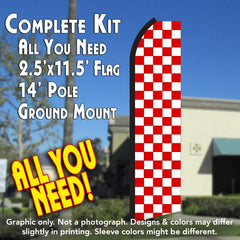 Checkered Red/White Windless Advertising Feather Flag Kit (Flag, Pole, & Ground Spike) 14 Feet Outdoor Flags