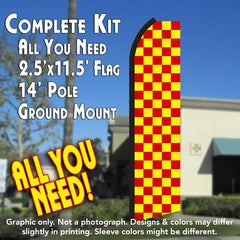 Checkered Red/Yellow Windless Advertising Feather Flag Kit (Flag, Pole, & Ground Spike) 14 Feet Outdoor Flags