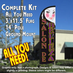 Salon De Belleza Windless Advertising Feather Flag Kit (Flag, Pole, & Ground Spike) 14 Feet Outdoor Flags