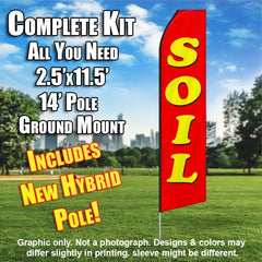 Soil (Red/Yellow Letters) Windless Advertising Feather Flag Kit (Flag, Pole, & Ground Spike) 14 Feet Outdoor Flags