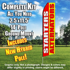 Starters/Alternators (Yellow/Red) Windless Advertising Feather Flag Kit (Flag, Pole, & Ground Spike) 14 Feet Outdoor Flags