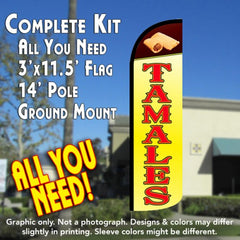 Tamales Windless Advertising Feather Flag Kit (Flag, Pole, & Ground Spike) 14 Feet Outdoor Flags