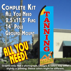 Tanning Salon (Sun) Windless Advertising Feather Flag Kit (Flag, Pole, & Ground Spike) 14 Feet Outdoor Flags