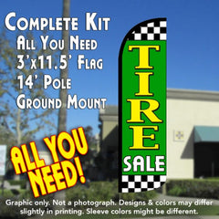 Tire Sale (Lime/Checkered) Windless Advertising Feather Flag Kit (Flag, Pole, & Ground Spike) 14 Feet Outdoor Flags