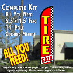 Tire Sale (Red/Checkered) Windless Advertising Feather Flag Kit (Flag, Pole, & Ground Spike) 14 Feet Outdoor Flags