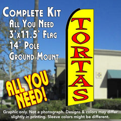 Tortas (Yellow) Windless Advertising Feather Flag Kit (Flag, Pole, & Ground Spike) 14 Feet Outdoor Flags