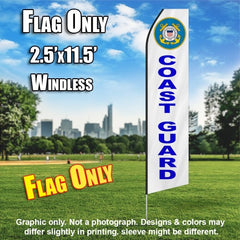 U.S. Coast Guard Feather White With Blue Lettering Windless Advertising Feather Flag Only