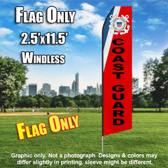 U.S. Coast Guard Feather Red, White And Blue Black Lettering Windless Advertising Feather Flag Only