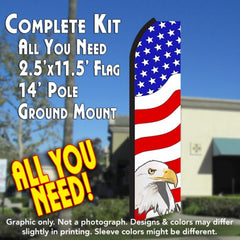 Usa American Patriotic (Eagle) Windless Advertising Feather Flag Kit (Flag, Pole, & Ground Spike) 14 Feet Outdoor Flags