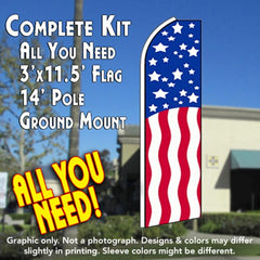 Usa Patriotic Windless Advertising Feather Flag Kit (Flag, Pole, & Ground Spike) 14 Feet Outdoor Flags