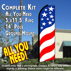 Usa Swirls Windless Advertising Feather Flag Kit (Flag, Pole, & Ground Spike) 14 Feet Outdoor Flags